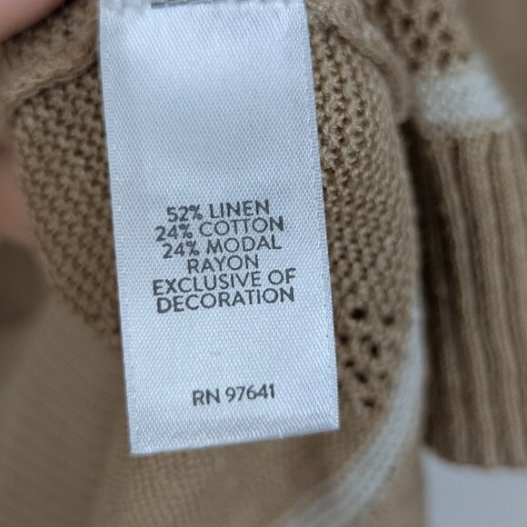 J.Jill | Beige Tan Sand & Sea Coastal Embroidered Sweater Size Medium Petite - Picture 9 of 10